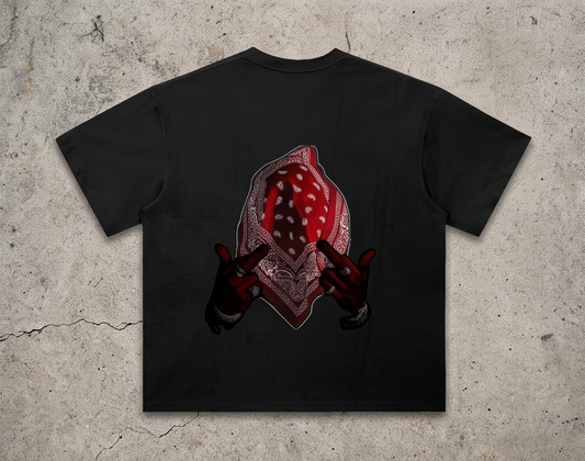 Heavyweight 300 GSM Drop Shoulder Cotton T-Shirt – Western Outlaw Bandana Graphic Tee, Vintage Streetwear Oversized Fit