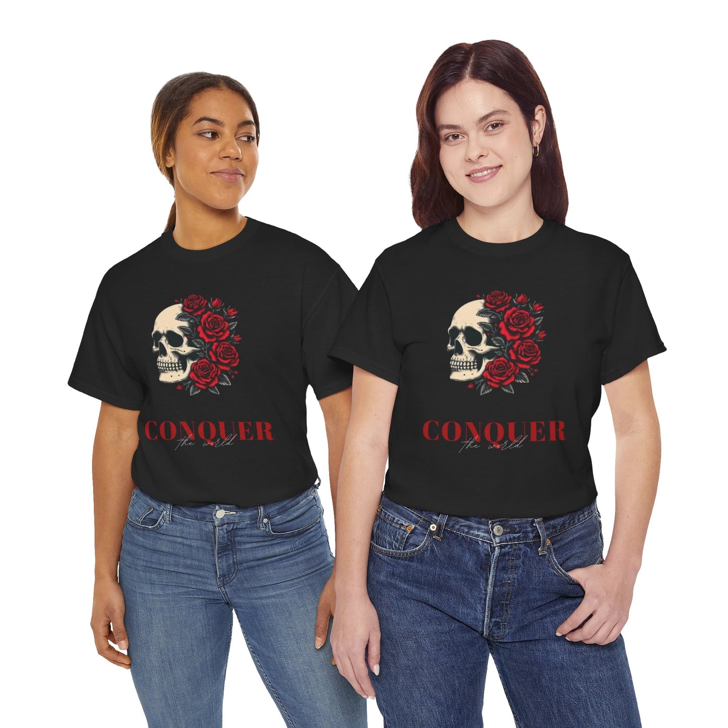 Skull & Roses Tee — “Conquer” Graphic Shirt