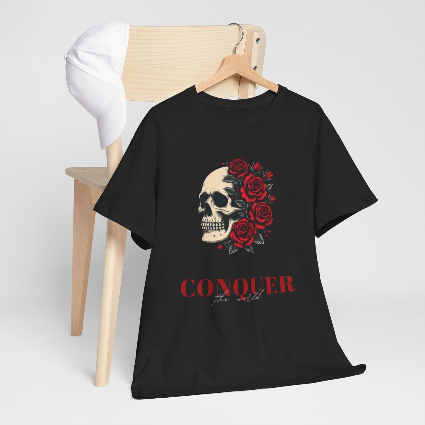 Skull & Roses Tee — “Conquer” Graphic Shirt
