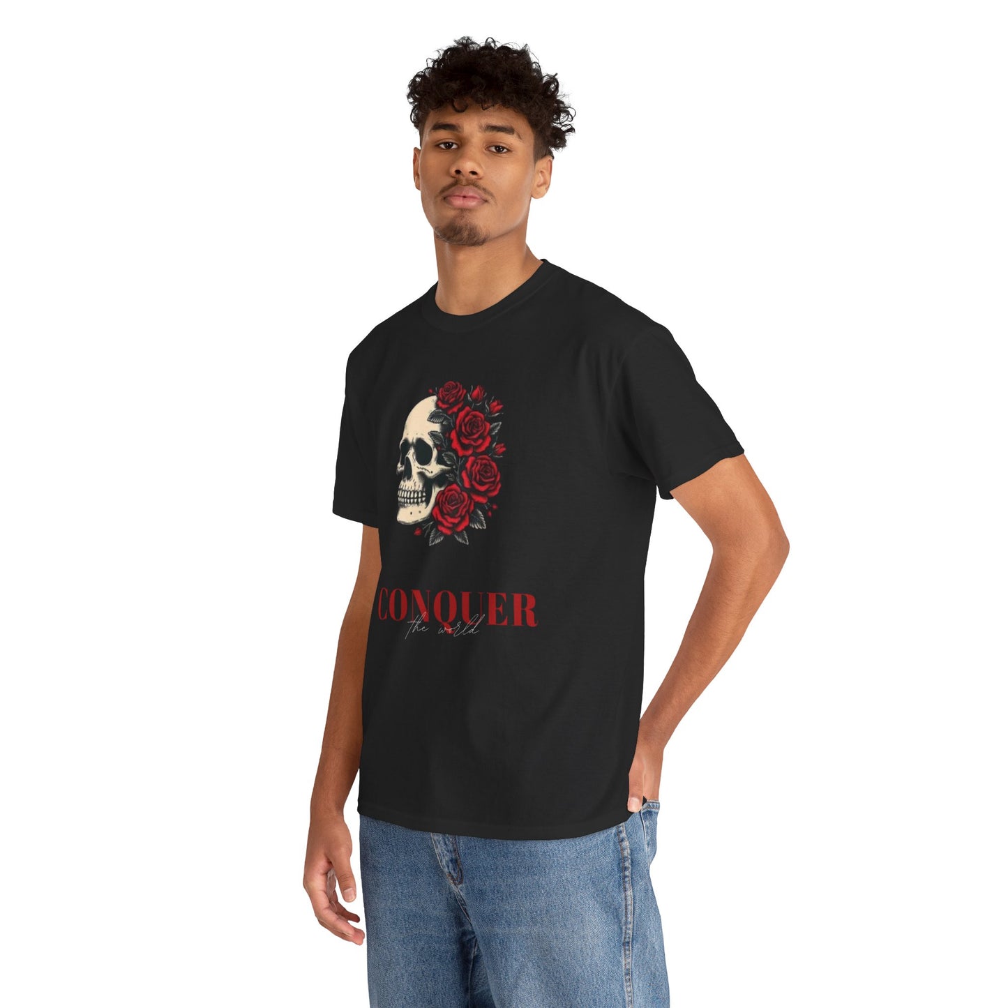 Skull & Roses Tee — “Conquer” Graphic Shirt