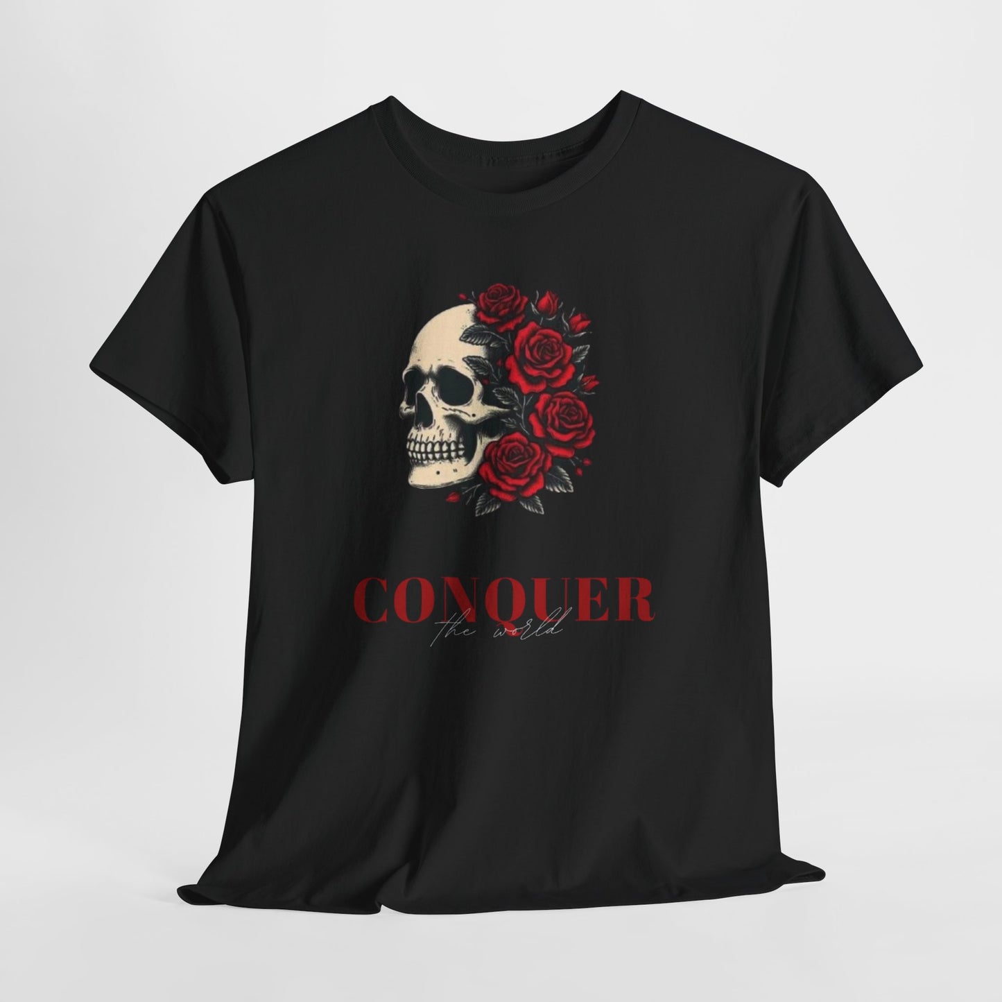 Skull & Roses Tee — “Conquer” Graphic Shirt