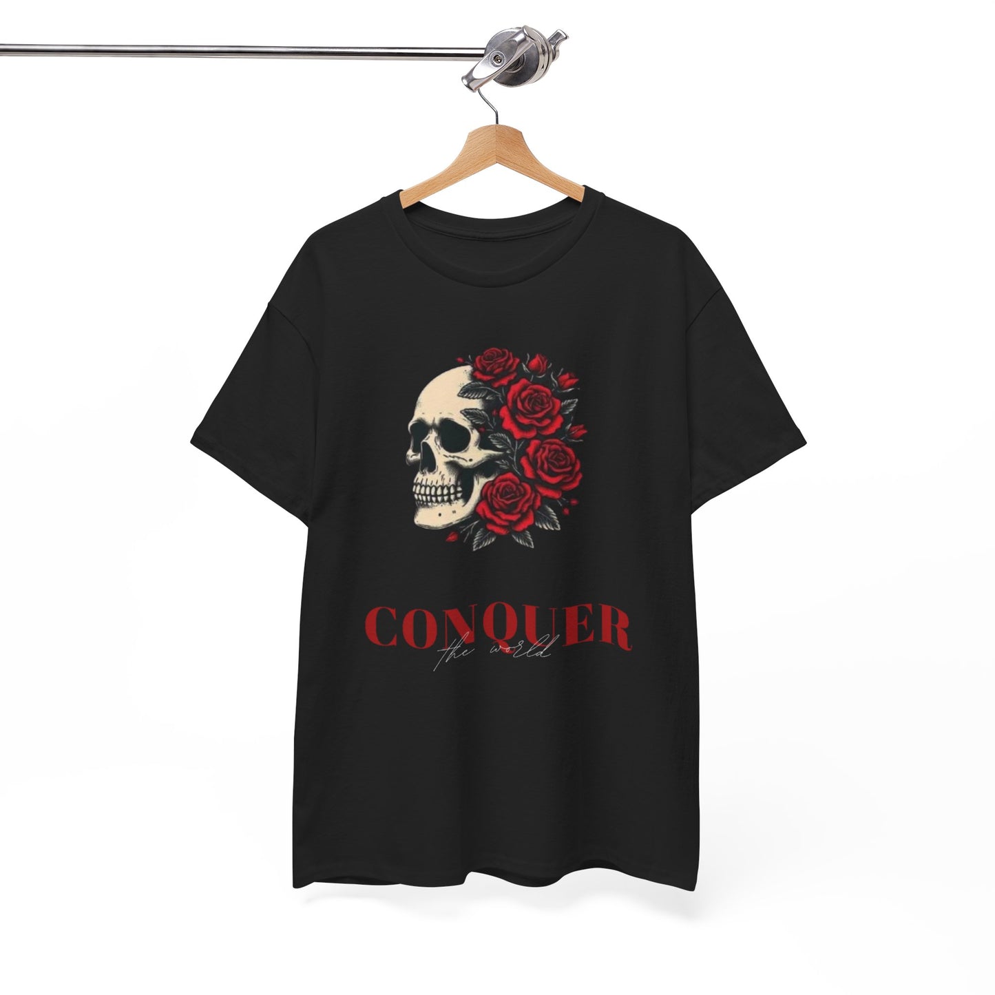 Skull & Roses Tee — “Conquer” Graphic Shirt