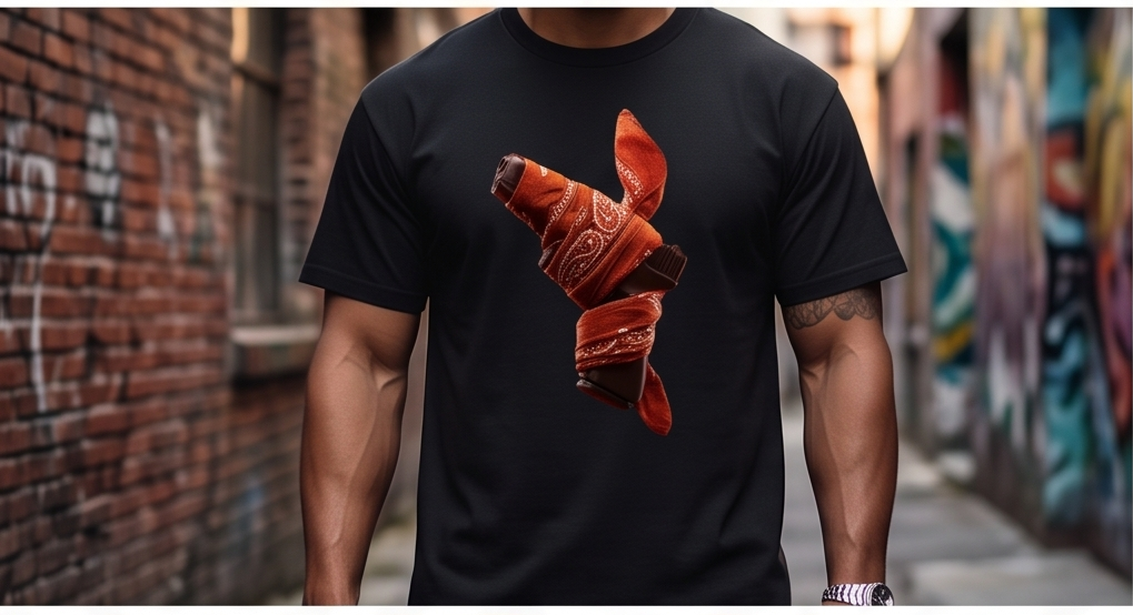 Heavyweight 300 GSM Drop Shoulder Cotton T-Shirt – Western Outlaw Bandana Graphic Tee, Vintage Streetwear Oversized Fit