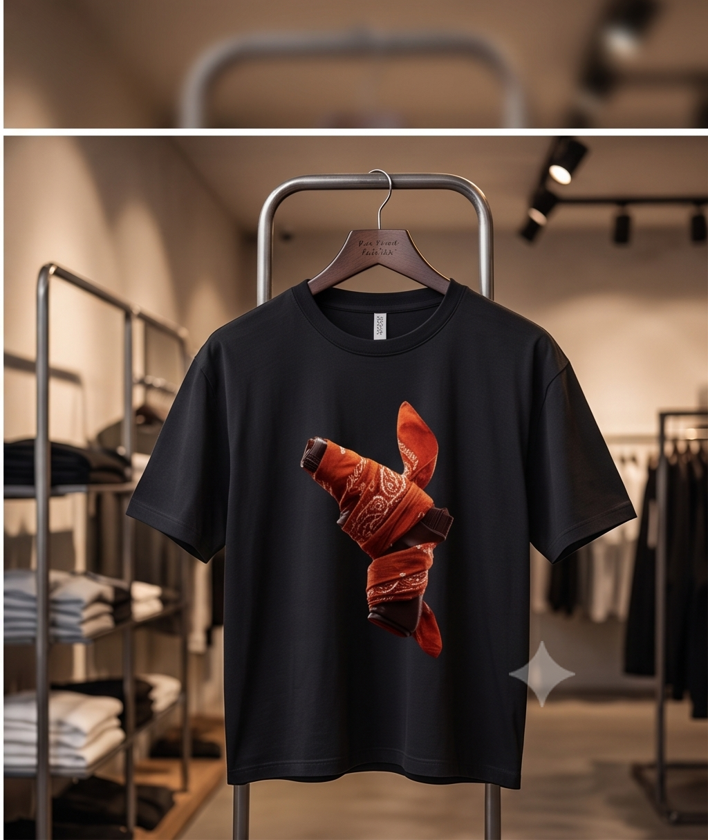 Heavyweight 300 GSM Drop Shoulder Cotton T-Shirt – Western Outlaw Bandana Graphic Tee, Vintage Streetwear Oversized Fit