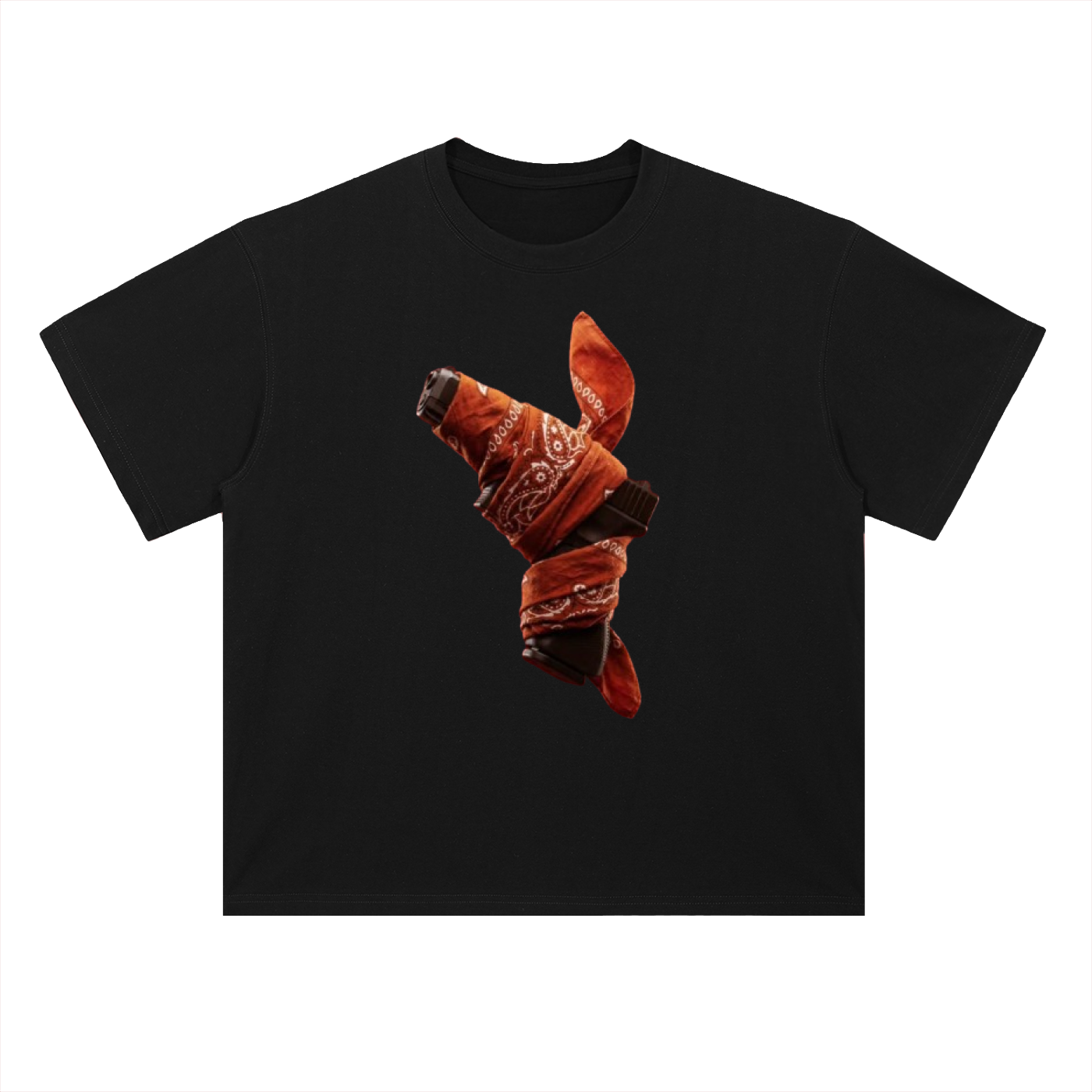 Heavyweight 300 GSM Drop Shoulder Cotton T-Shirt – Western Outlaw Bandana Graphic Tee, Vintage Streetwear Oversized Fit