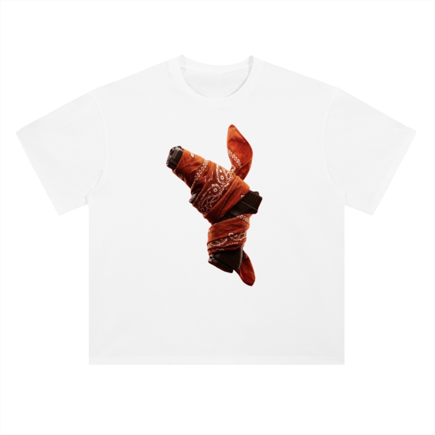 Heavyweight 300 GSM Drop Shoulder Cotton T-Shirt – Western Outlaw Bandana Graphic Tee, Vintage Streetwear Oversized Fit