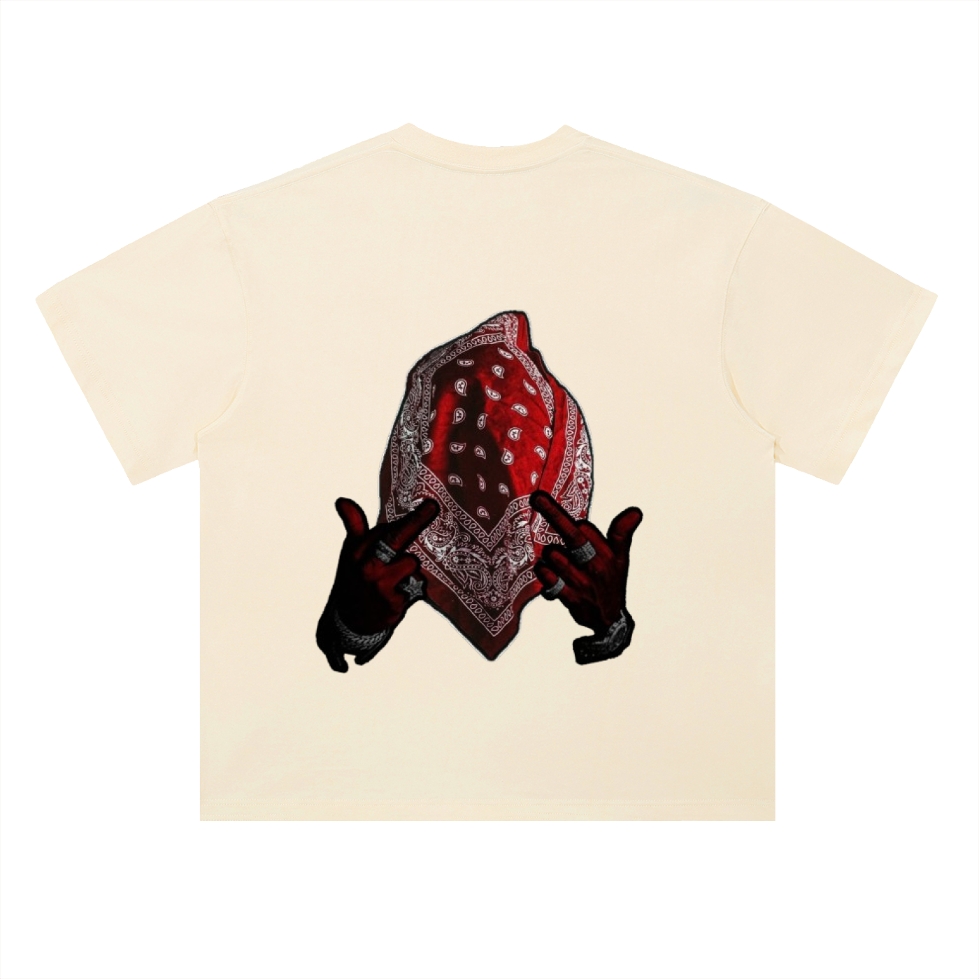 Heavyweight 300 GSM Drop Shoulder Cotton T-Shirt – Western Outlaw Bandana Graphic Tee, Vintage Streetwear Oversized Fit