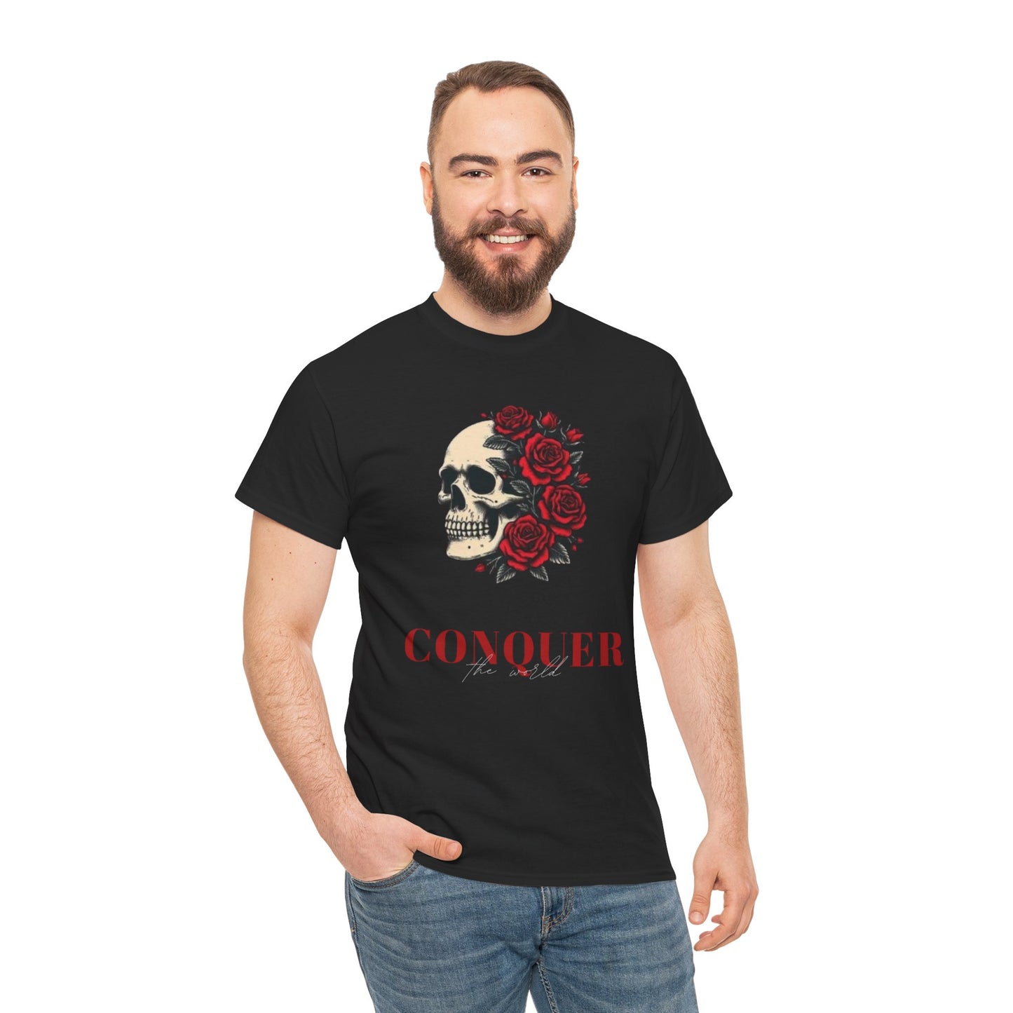 Skull & Roses Tee — “Conquer” Graphic Shirt