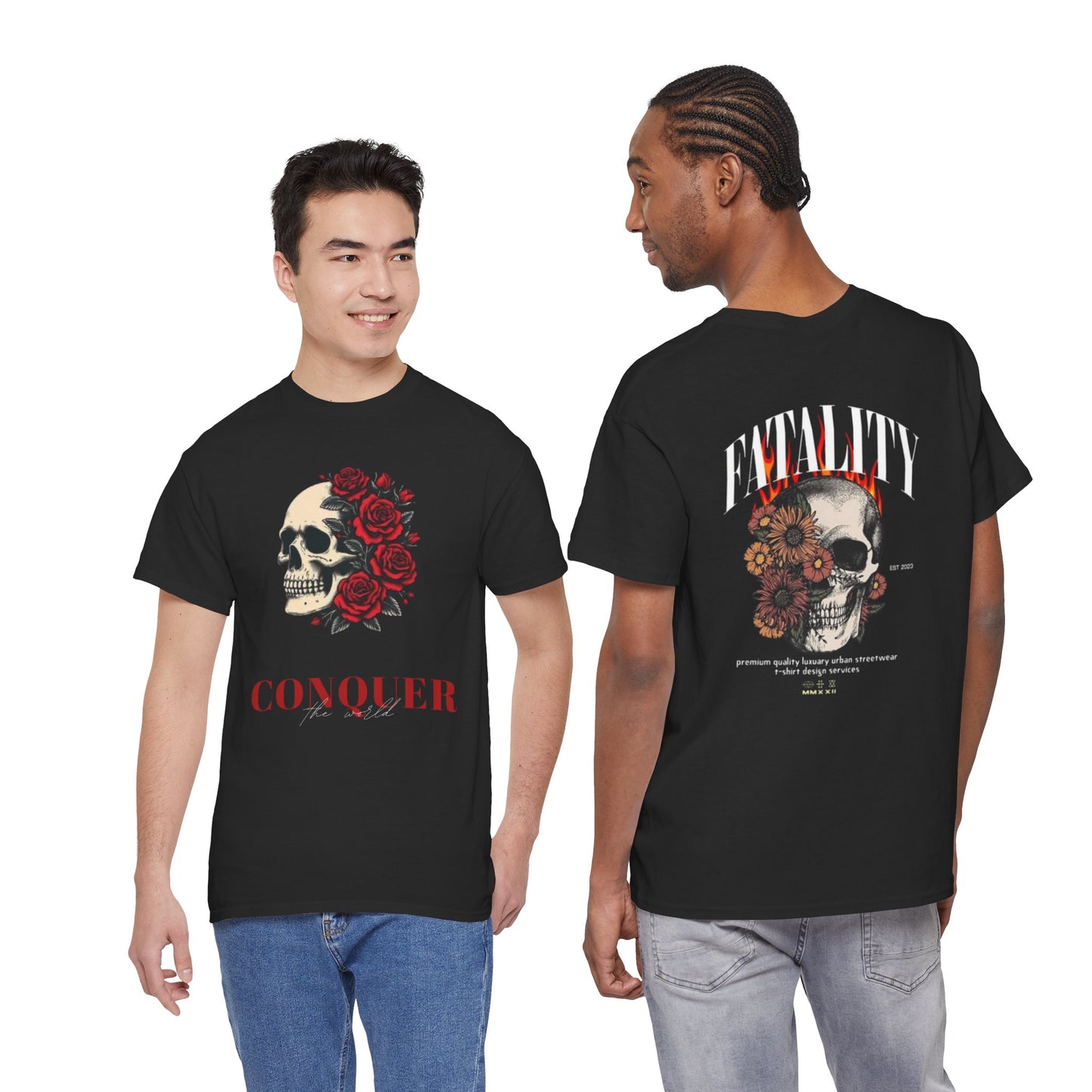 Skull & Roses Tee — “Conquer” Graphic Shirt
