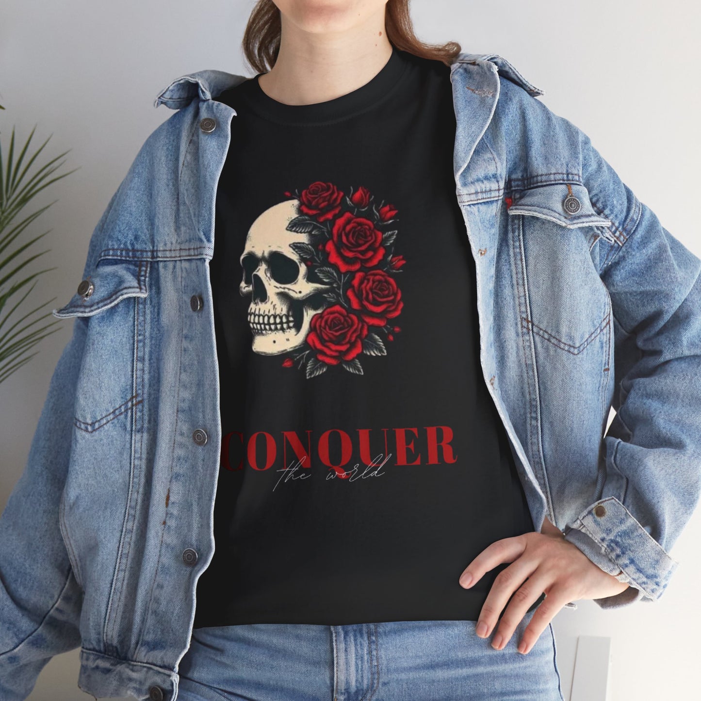 Skull & Roses Tee — “Conquer” Graphic Shirt