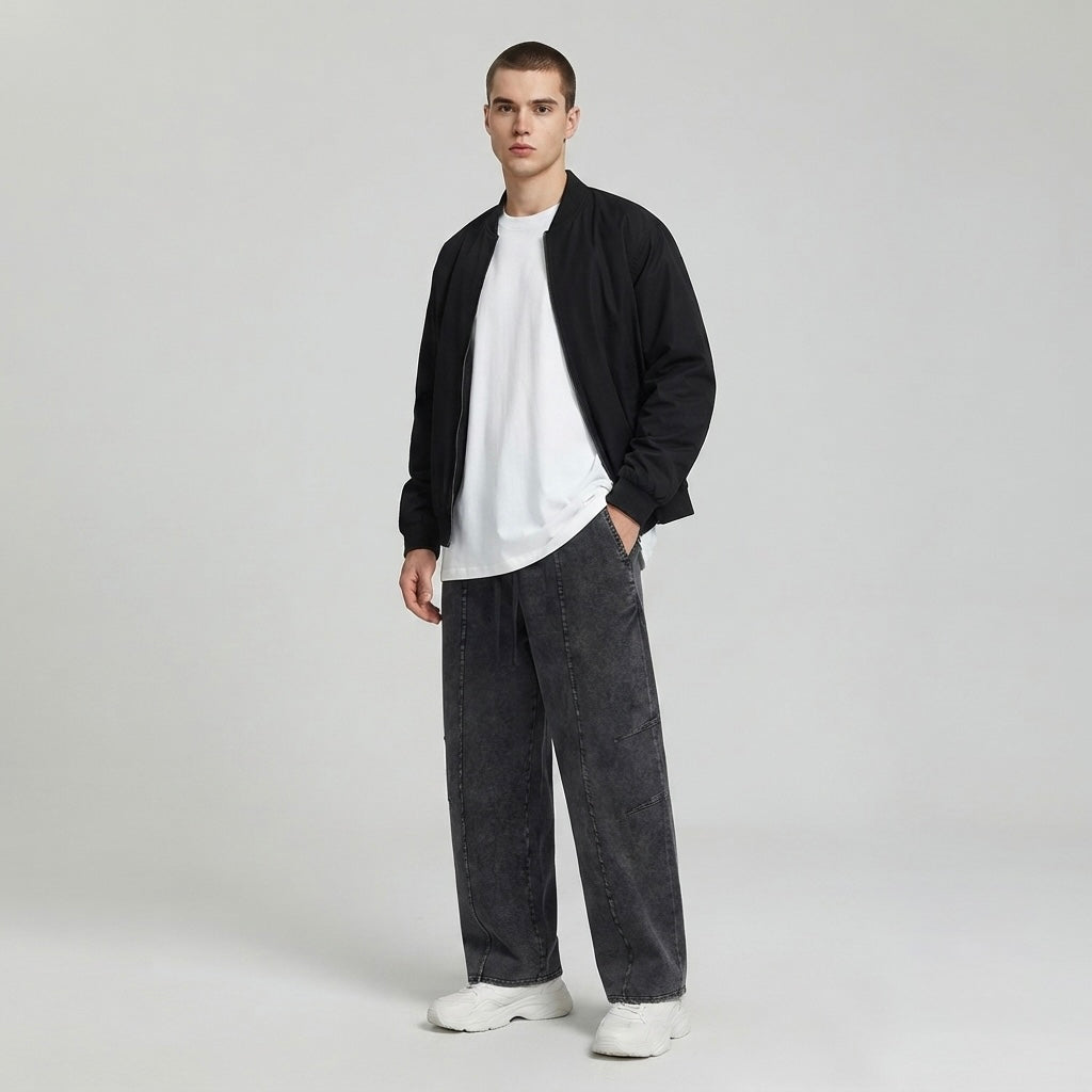 Snow Wash Drawstring Cotton Pants