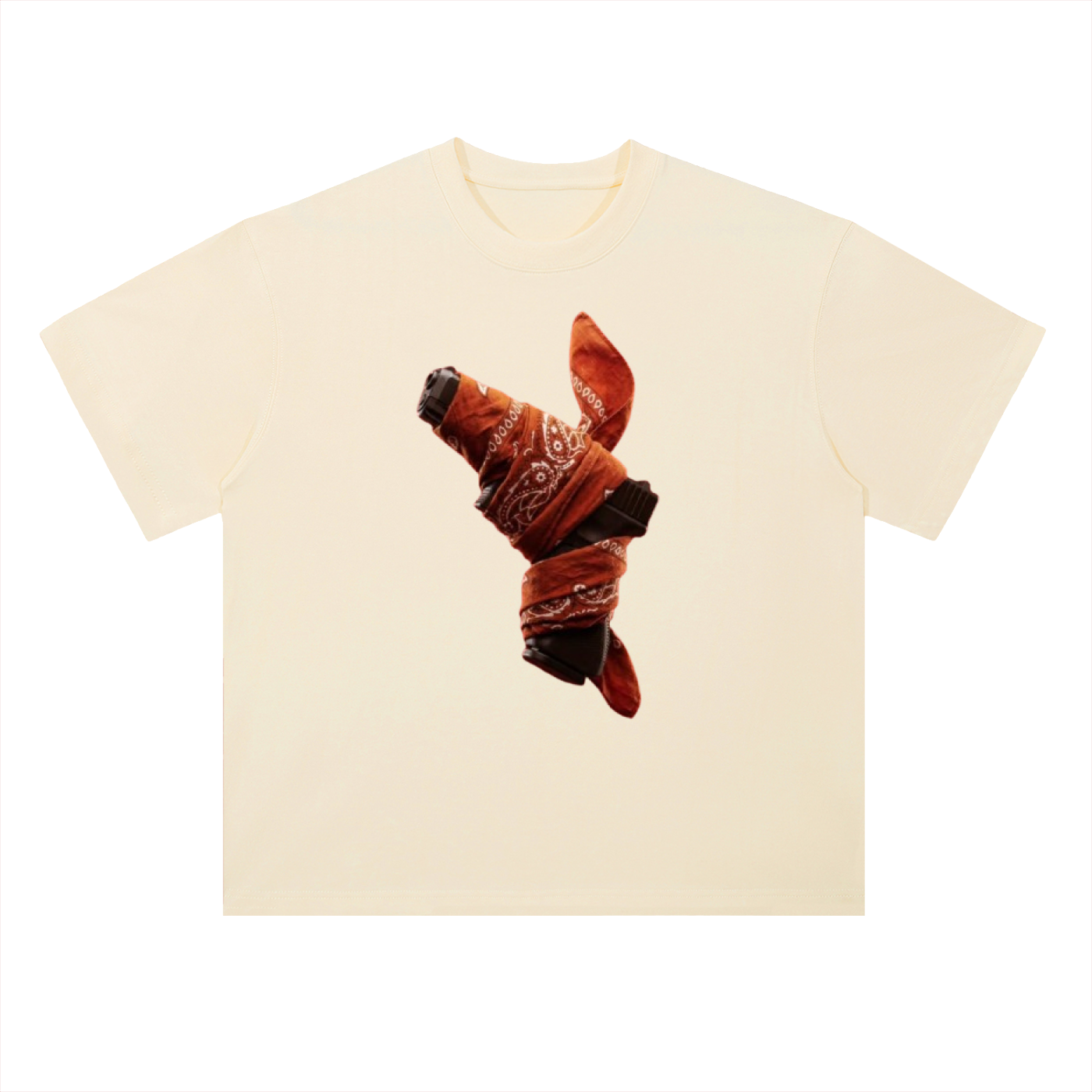Heavyweight 300 GSM Drop Shoulder Cotton T-Shirt – Western Outlaw Bandana Graphic Tee, Vintage Streetwear Oversized Fit
