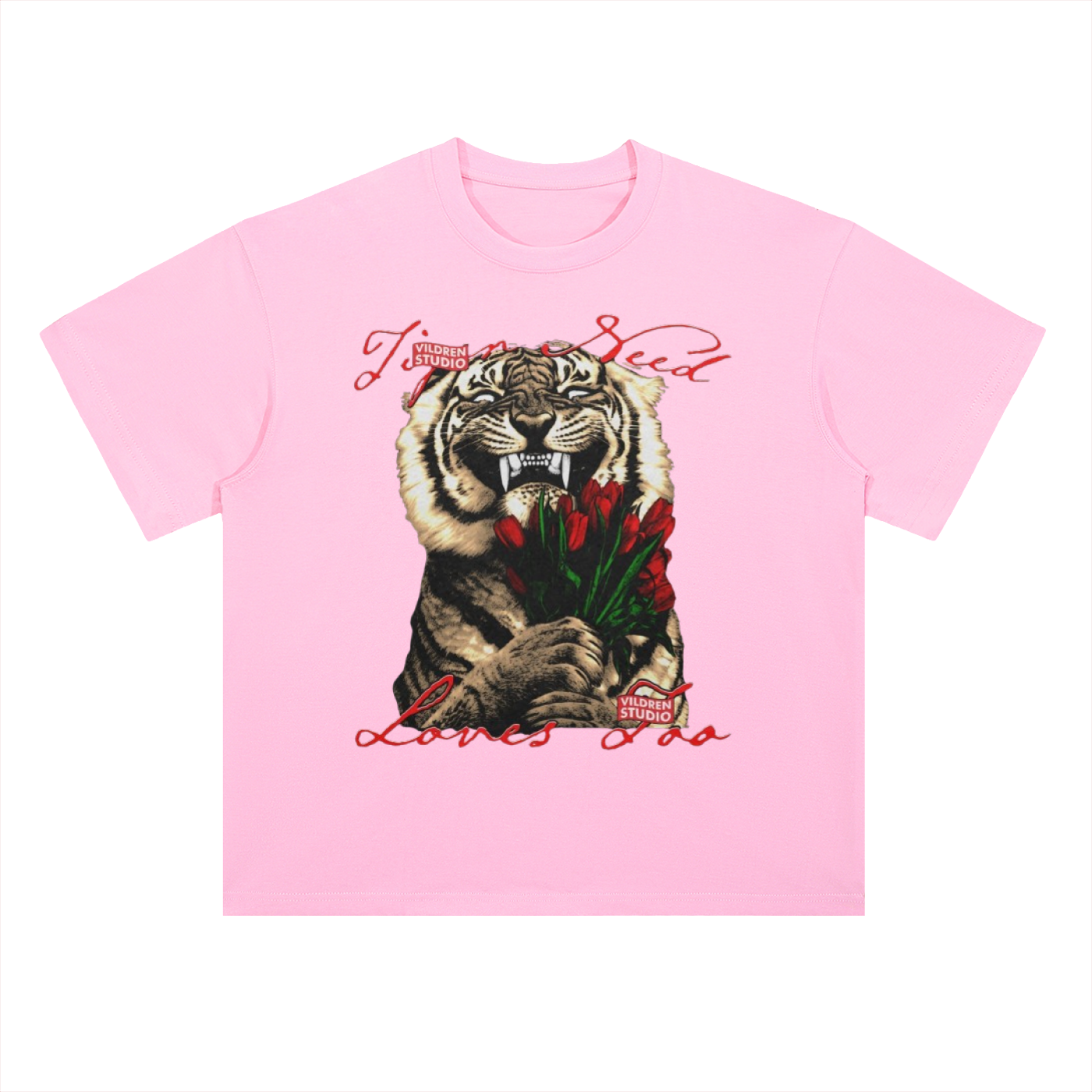 Tiger & Roses Graphic Tee — "True Blood Loves Me" Vintage Rock Shirt- Heavyweight 300 GSM Drop Shoulder Cotton T-Shirt