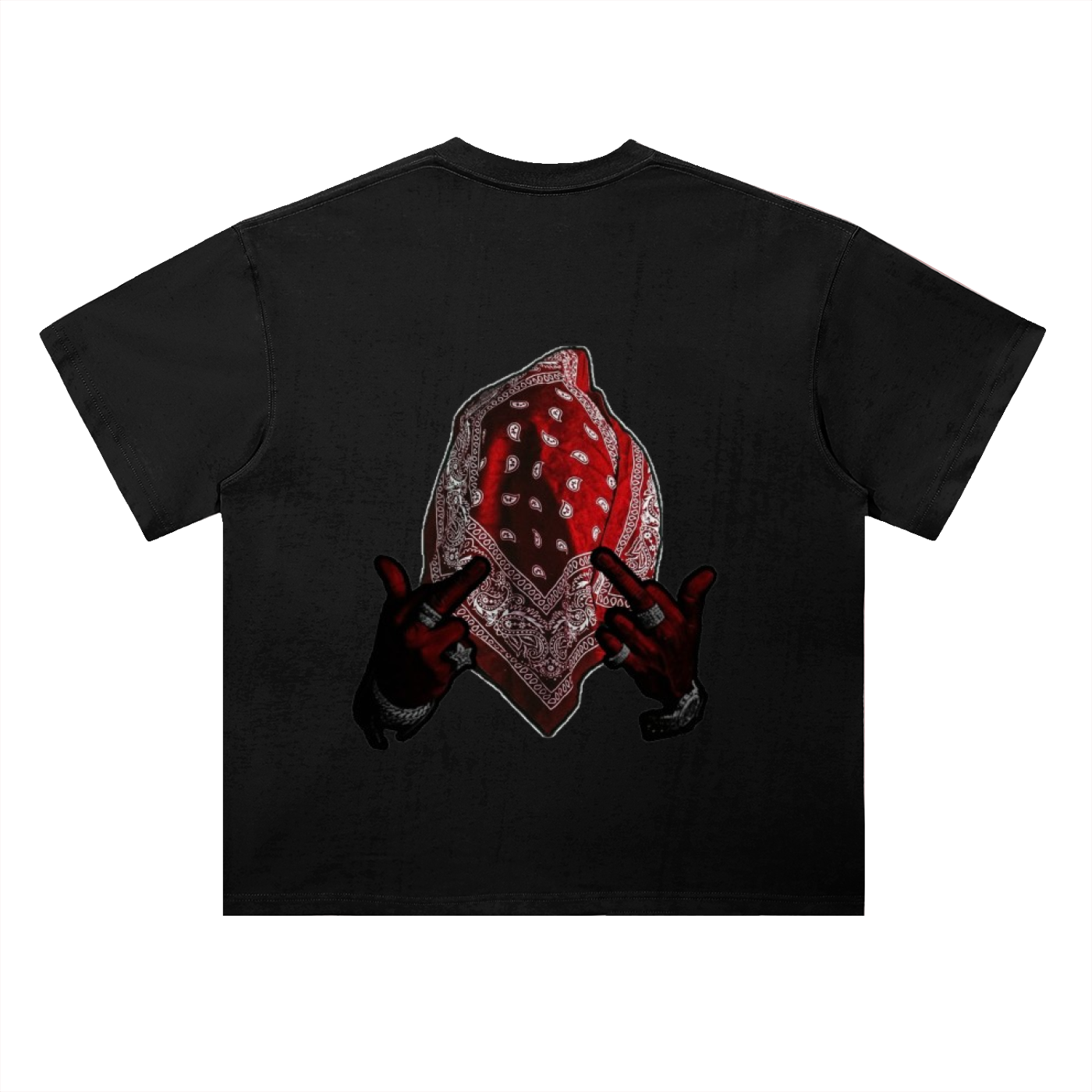 Heavyweight 300 GSM Drop Shoulder Cotton T-Shirt – Western Outlaw Bandana Graphic Tee, Vintage Streetwear Oversized Fit